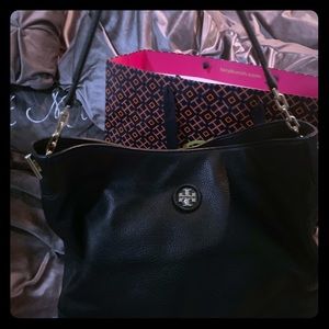 Tory Burch Purse, Black Leather, gold harness